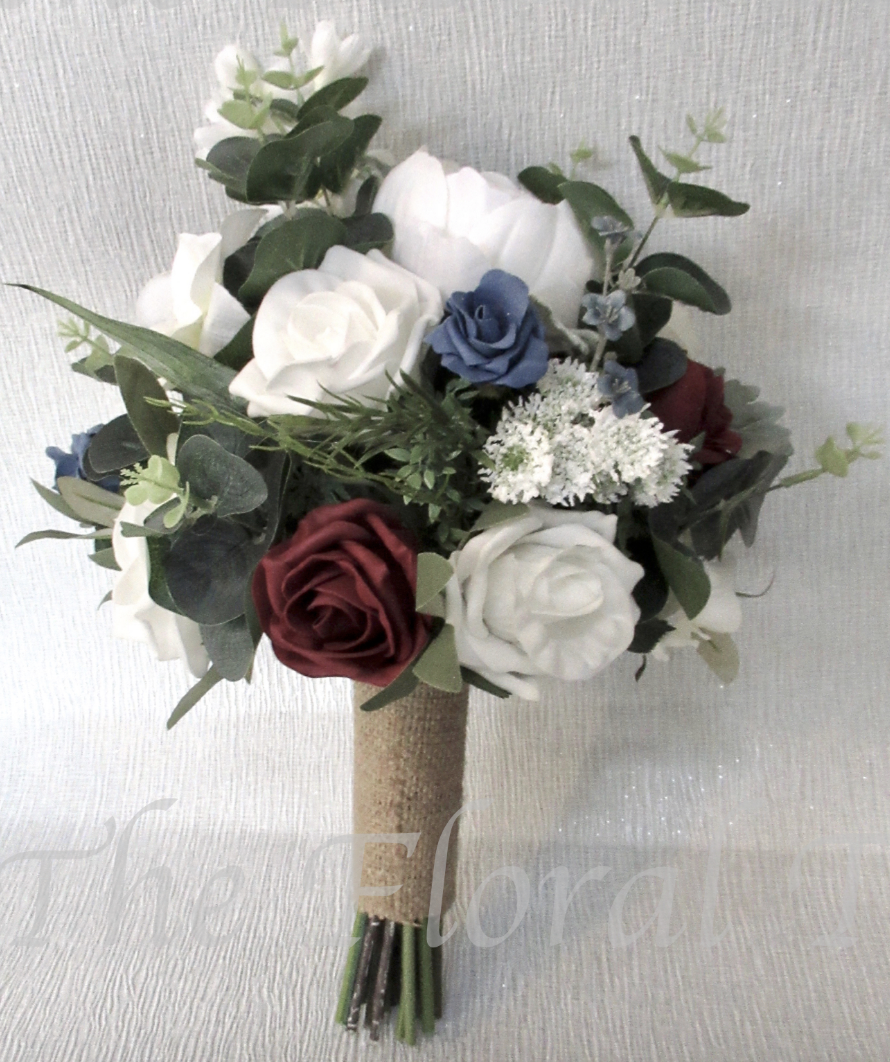 Dusky Blue Wedding Flowers, Dusty Blue & Burgundy weddng flowers